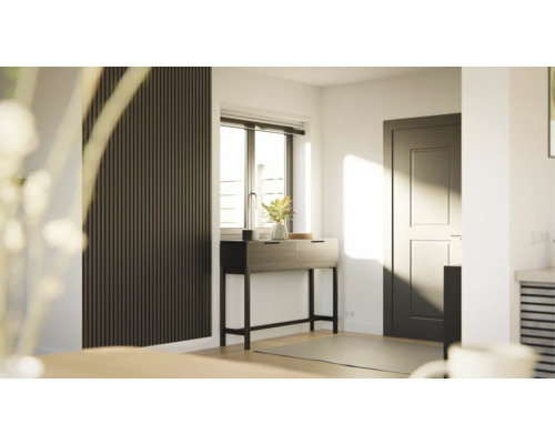 Eingangsbereich mit Konsole, Dekoration und Wandpaneelen