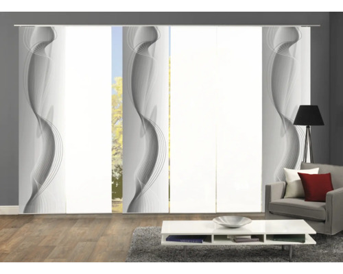 Raumansicht mit Schiebegardine mit Wellenmuster