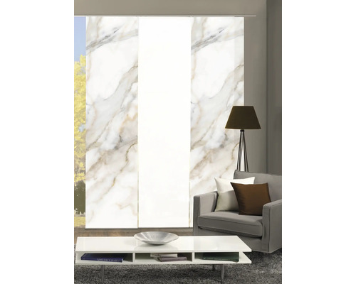 Wohnzimmer mit Schiebevorhängen mit Marmoroptik