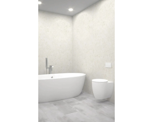 Modernes Badezimmer mit freistehender Badewanne und Wand-Tiefspülklosett.