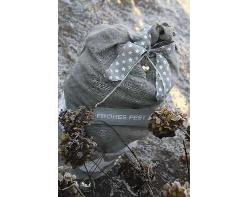 Geschenksack aus Jute mit Schleife und Anhänger Frohes Fest