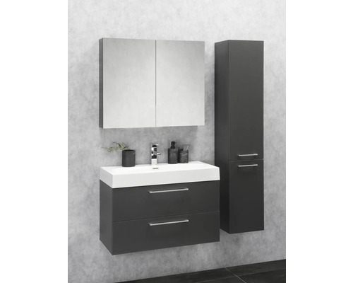 Modernes Badezimmer-Set mit Waschtisch, Spiegelschrank und Hochschrank