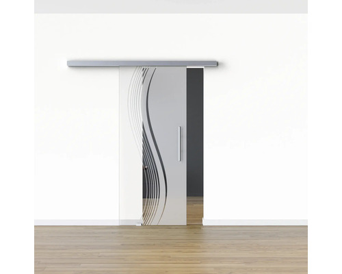 Glastür Schiebetür mit Dekor und Griff