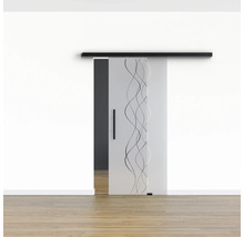 Pertura Glasschiebetür Komplettset Glera Curl 02 775x2175 mm Rechts inkl.Beschlag Selir Aluminium schwarz,Stangengriff
