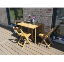 Holztischgruppe mit Klapptisch und Klappstühlen auf einer Terrasse