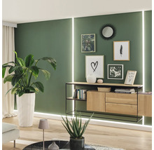 Wohnzimmer mit Sideboard, Zimmerpflanzen und Wanddekoration