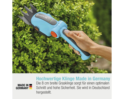 Gardena Akku Grasschere im Einsatz an einem Buchsbaum