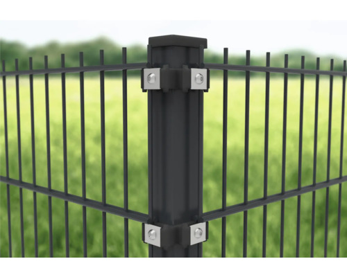 Doppelstabmattenzaun Eckpfosten mit Befestigungselementen