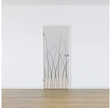 Glastür mit Grasdesign in einem hellen Raum