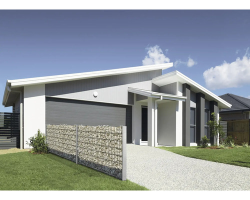 Einfamilienhaus mit Gabionenzaun