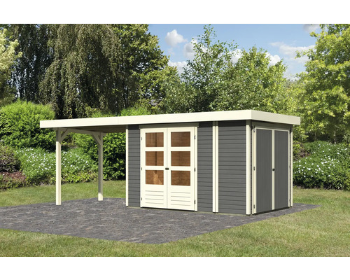 Gartenhaus Karibu Karola 3 mit Schleppdach 2,8 m inkl. Anbauschrank 603 x 238 cm terragrau Gartenhaus Karibu Karola 3 mit Schleppdach 2,8 m inkl. Anbauschrank 603 x 238 cm terragrau