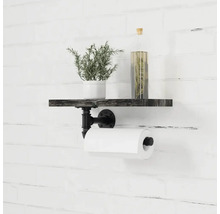 Regal mit Papierrollenhalter aus Holz und Metall mit Dekoration