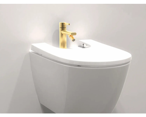 Wandhängendes Bidet mit goldener Armatur