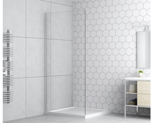 Badezimmer mit Duschkabine, Waschbeckenunterschrank und Handtuchheizkörper