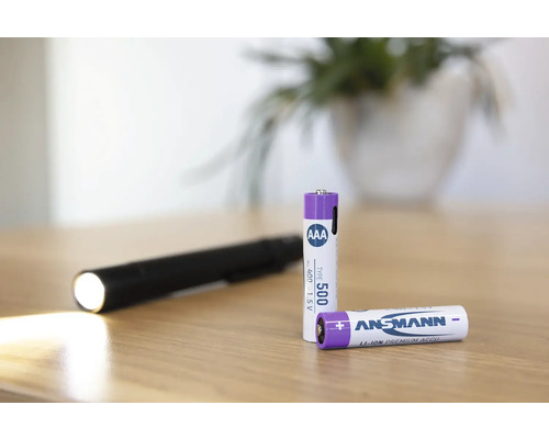 Ansmann AAA Batterien und eine Taschenlampe