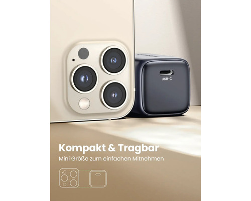 USB-C Ladegerät neben einem Smartphone