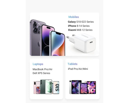 Handys, Laptops und Tablets verschiedener Marken und Modelle werden dargestellt