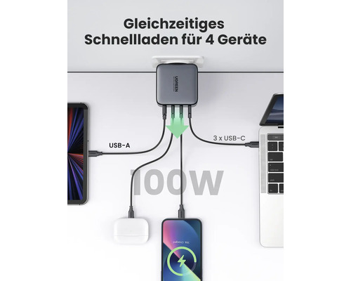 Ugreen Ladegerät mit USB A und USB C Anschlüssen zum gleichzeitigen Schnellladen von Geräten