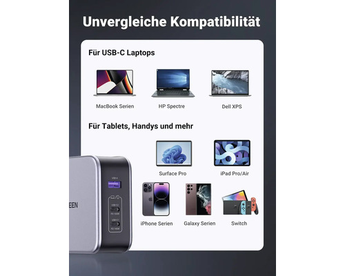 Kompatibilität mit USB-C Laptops wie MacBook, HP Spectre, Dell XPS sowie Tablets, Handys wie Surface Pro, iPad Pro, iPhone, Galaxy und Switch