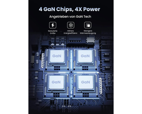 Vier Galliumnitrid Chips auf einer Platine für mehr Leistung und Effizienz
