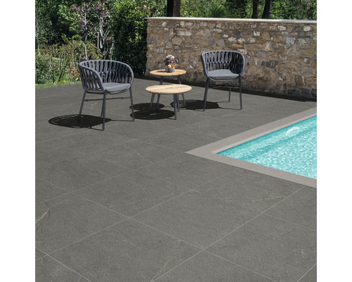 FLAIRSTONE Feinsteinzeug Terrassenplatte Canyon Grey rektifizierte Kante 60 cm x 60 cm x 2 cm