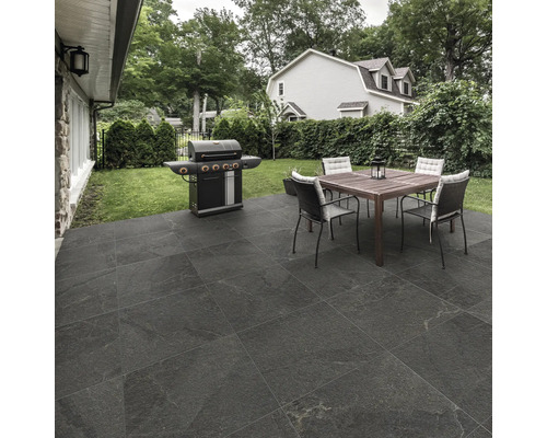 FLAIRSTONE Feinsteinzeug Terrassenplatte Canyon Black rektifizierte Kante 60 cm x 60 cm x 2 cm