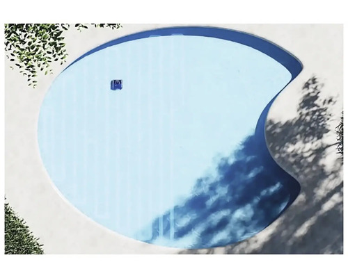 Luftaufnahme eines Schwimmbeckens mit Poolreinigungsroboter.