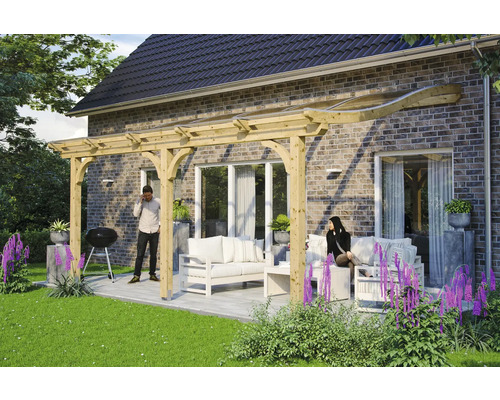 Terrassenüberdachung SKAN HOLZ Venezia 541x239 cm natur Holzterrasse mit Holzpavillon, Sitzgruppe und Grill