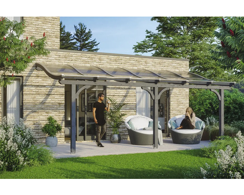 Terrassenüberdachung SKAN HOLZ Venezia 648x339 cm schiefergrau Terrasse mit Überdachung, Sitzmöbeln und Garten