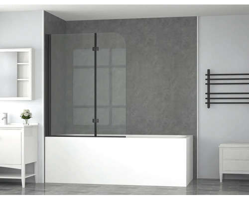 Badewannenfaltwand Form & Style Drena 2-teilig 1120x1400 mm Echtglas Klar hell schwarz mit Handtuchhalter