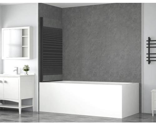 Badezimmer mit Badewanne, Badewannenaufsatz und Waschtisch