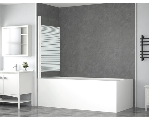 Badezimmer mit Badewanne, Badewannenaufsatz und Waschtisch