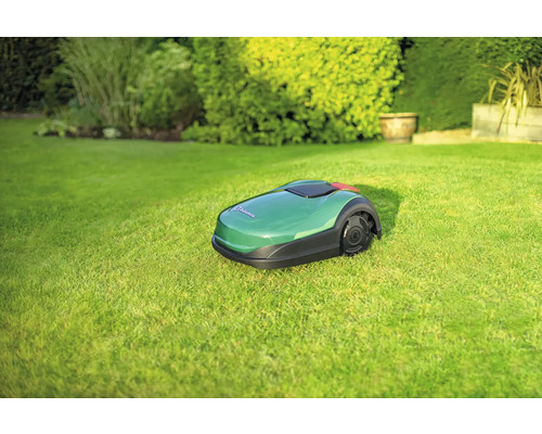 Rasenmähroboter auf einer Rasenfläche