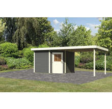 Gartenhaus mit Carport aus Holz im Außenbereich