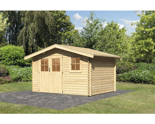 Gartenhaus Karibu Kasaan inkl. Unterkonstruktion Fußboden Fenster 357 x 267 cm Gartenhaus aus Holz mit Doppeltür und Fenster