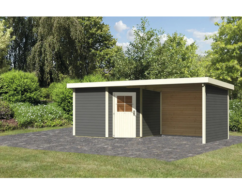 Gartenhaus mit Flachdach und Holztür