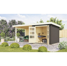 Gartenhaus mit Terrasse und Doppeltür im Garten