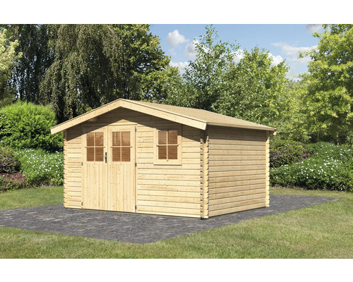 Gartenhaus aus Holz mit Tür und Fenster im Garten