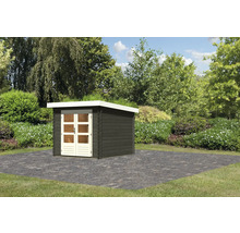 Gartenhaus aus Holz mit Doppeltür im Außenbereich