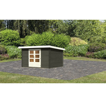 Gartenhaus aus Holz mit Doppeltür und Flachdach im Garten