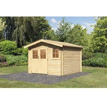 Holzgartenhaus mit Doppeltür und Fenster im Garten