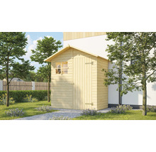 Holzgartenhaus mit Fenster und Tür im Garten
