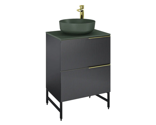 Waschtisch mit Aufsatzwaschbecken und Armatur für das Badezimmer