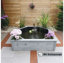 Hochteich promadino Miniteich Hochteich mit 4 seitl. Pflanzzonen Solar,grau mit Teichfolie 144 x 144 x 40 cm
