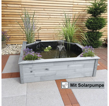 Hochteich promadino Miniteich Hochteich mit 4 seitl. Pflanzzonen Solar,grau mit Teichfolie 144 x 144 x 40 cm