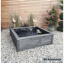 Hochteich promadino Miniteich Hochteich mit seitl. Pflanzzone mit Solarpumpe, grau mit Teichfolie 146 x 127 x 40 cm