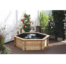 Hochteich promadino Miniteich 6eck-Hochteich mit Solarpumpe,natur, Lärche mit Teichfolie 145 x 128 x 41 cm