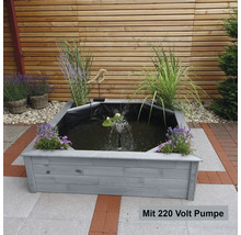 Hochteich promadino Miniteich Hochteich mit 4 seitlichen Pflanzzonen, grau mit Teichfolie 144 x 144 x 40 cm