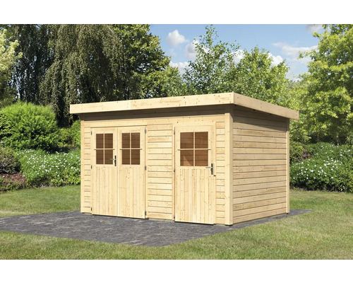 Gartenhaus Karibu Krähenau inkl. Unterkonstruktion 364 x 244 cm Holzgartenhaus mit Doppeltür im Garten