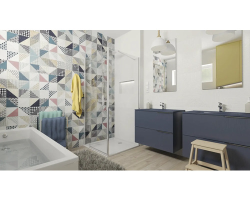 Modernes Badezimmer mit Dusche, Badewanne und Doppelwaschtischunterschrank